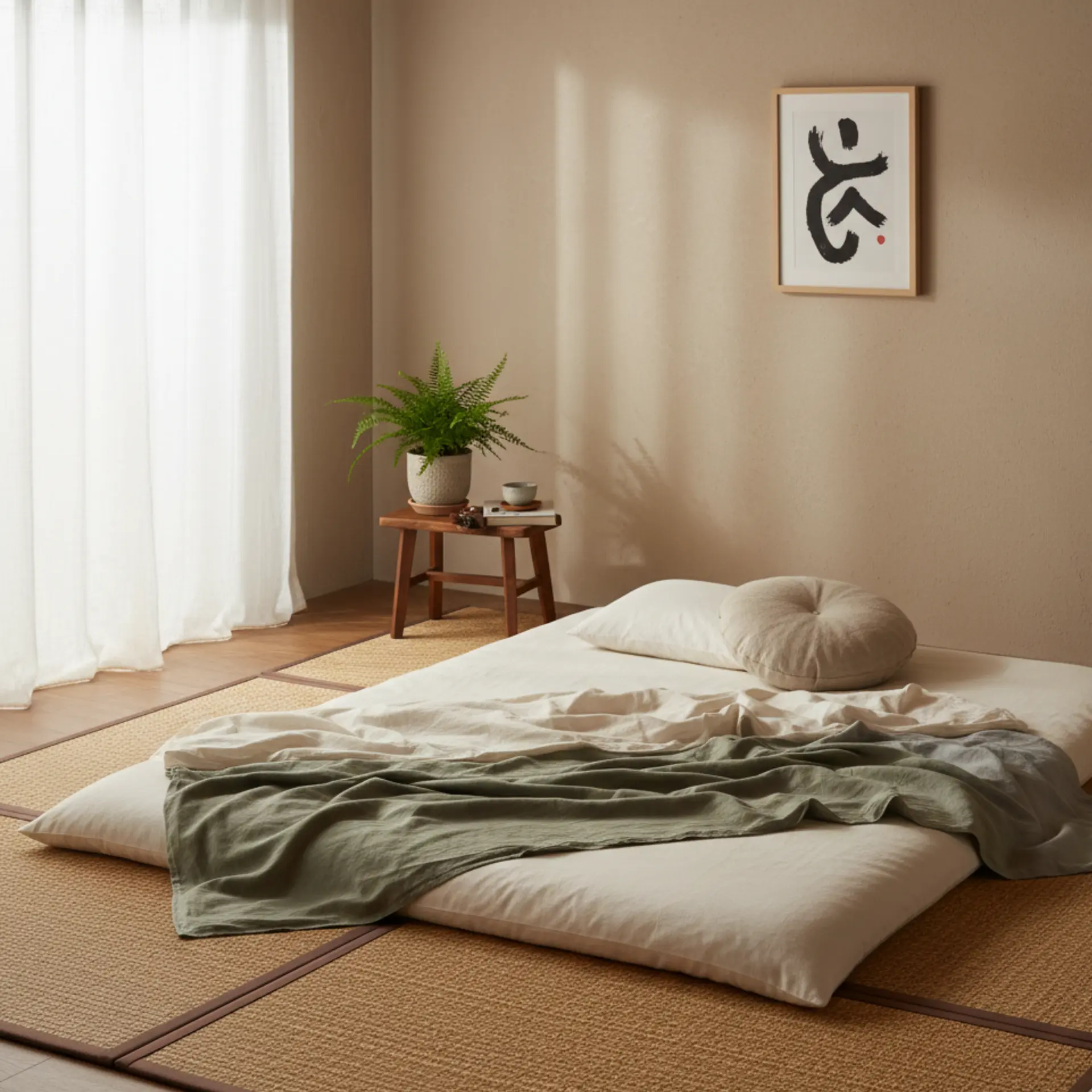 A usual tatami sleeping setup