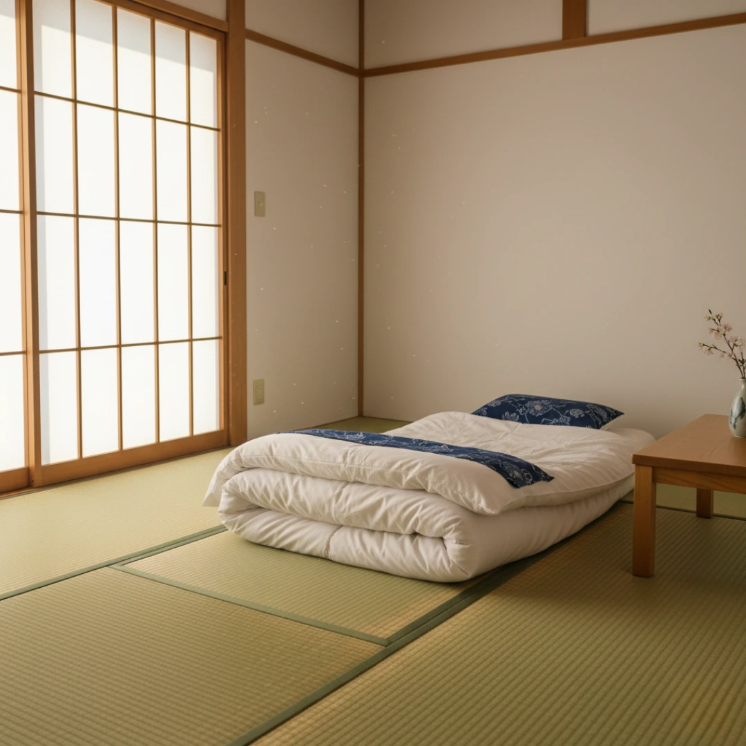 A traditional tatami setup for the bedroom