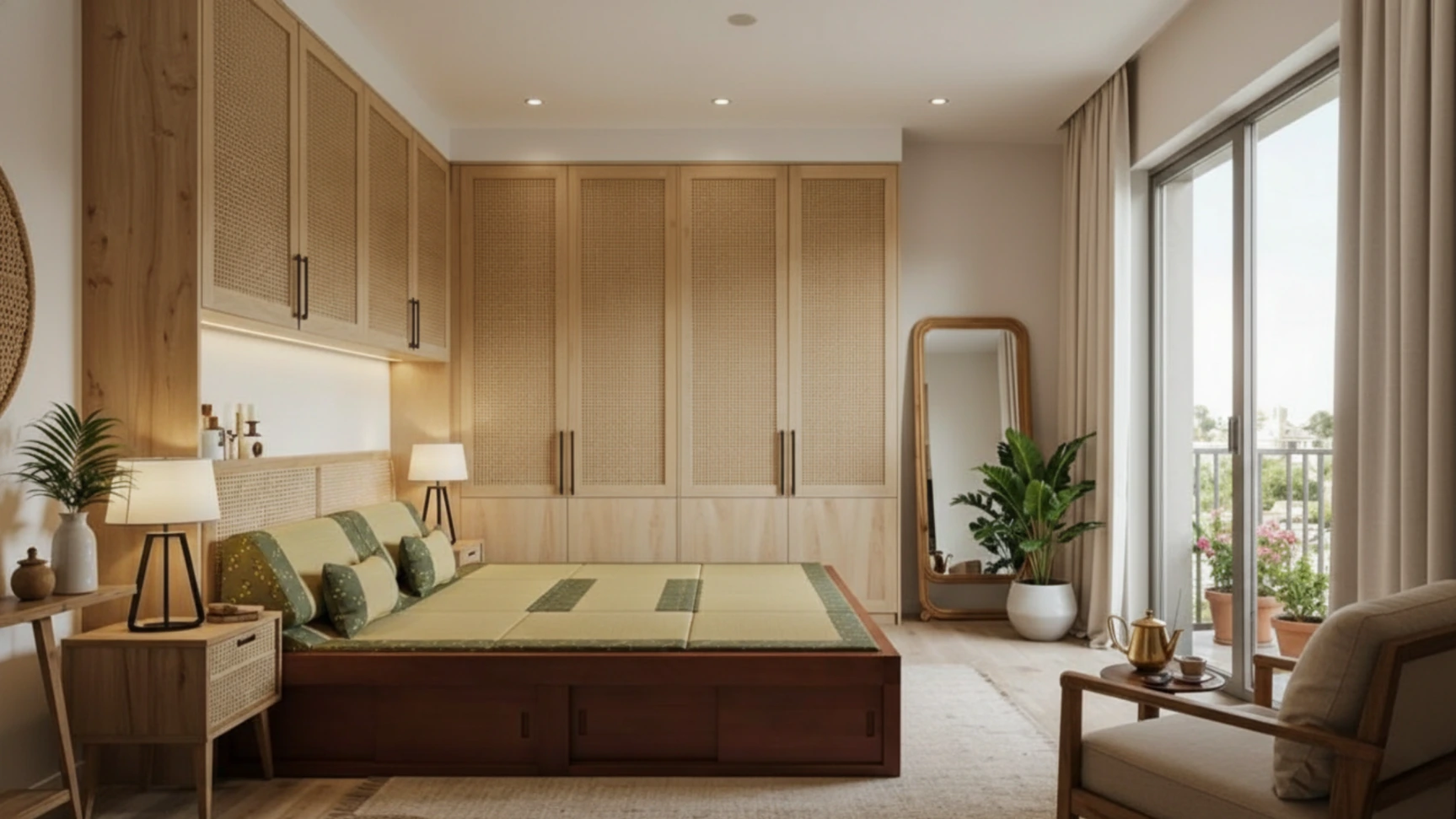 A luxurious tatami bed setup