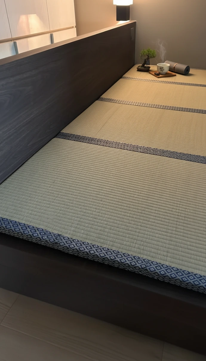 Close-up of premium green Igusa weave showing the natural texture of handcrafted Tatami.